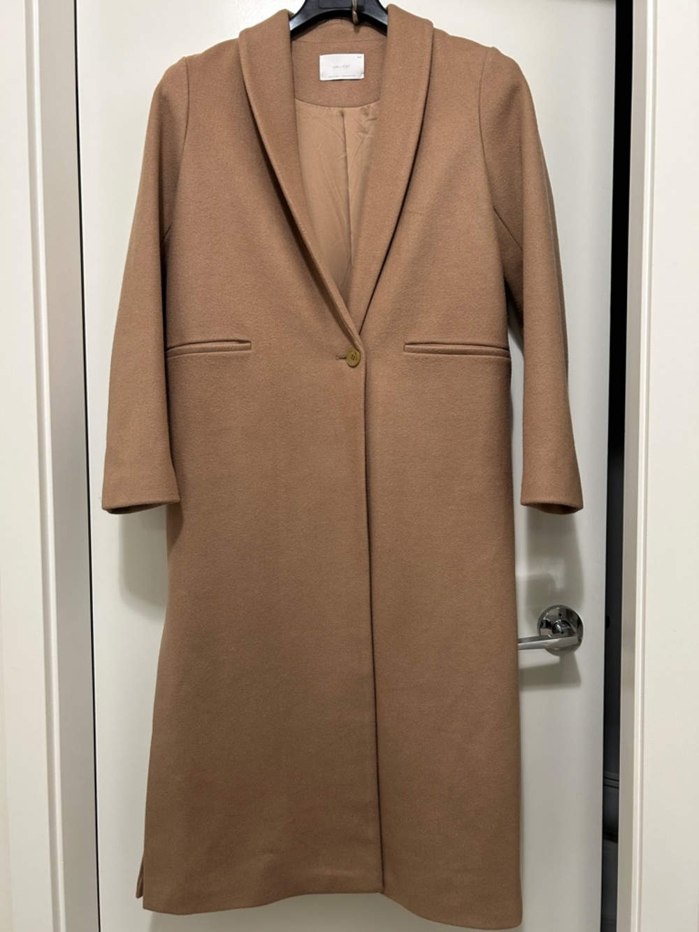 OAK + FORT Camel Single-Button Shawl-Collar Long Coat